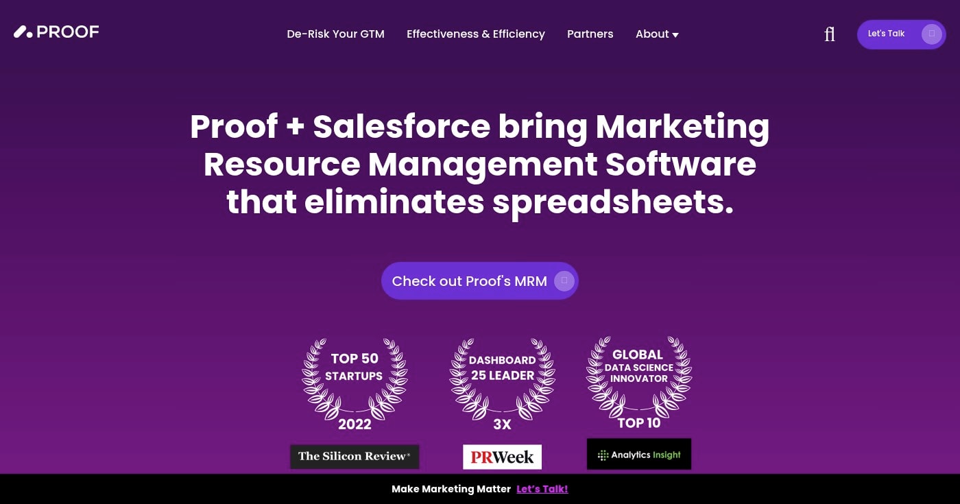 Screenshot of Proof Analytics homepage