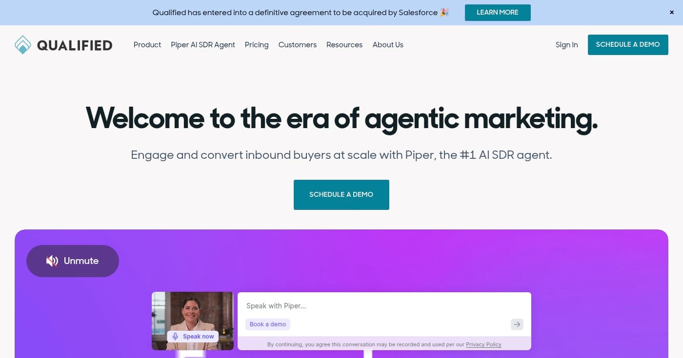 Screenshot of Qualified homepage