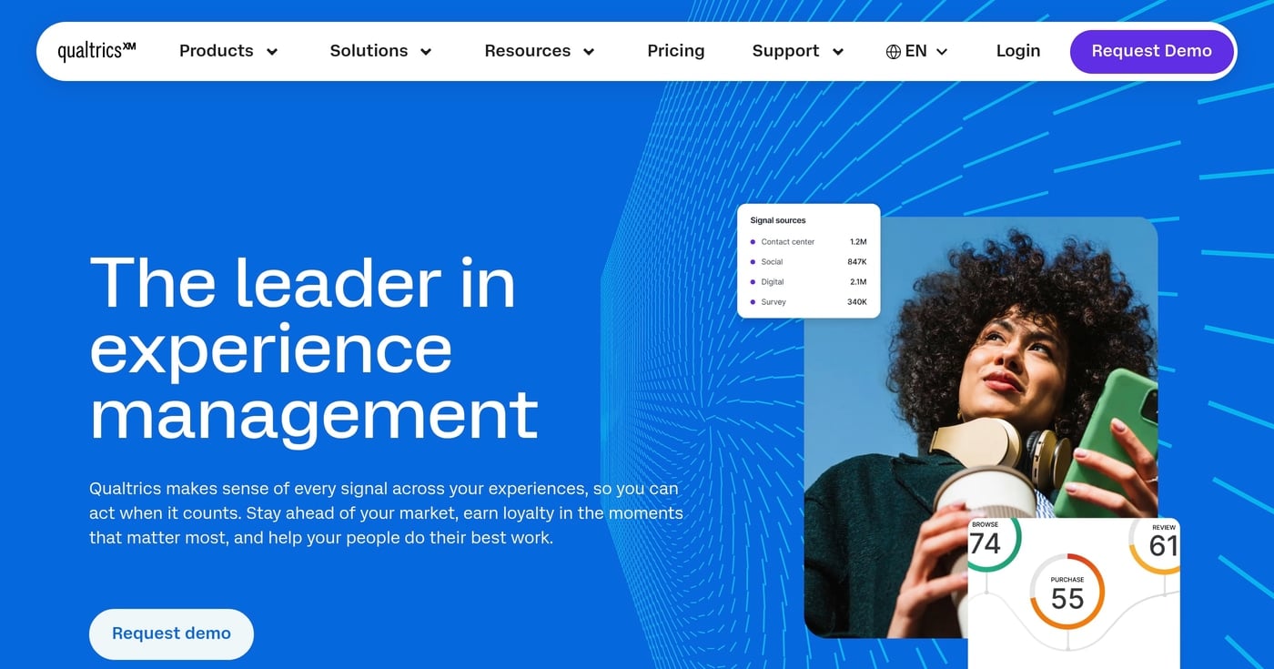 Qualtrics experience management platform homepage