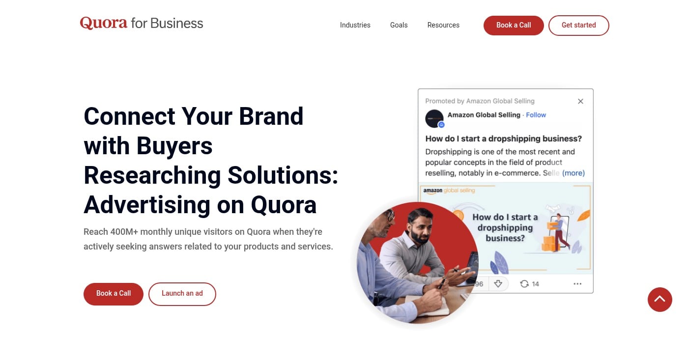 Quora Ads Manager interface showing contextual targeting with question-level view count data