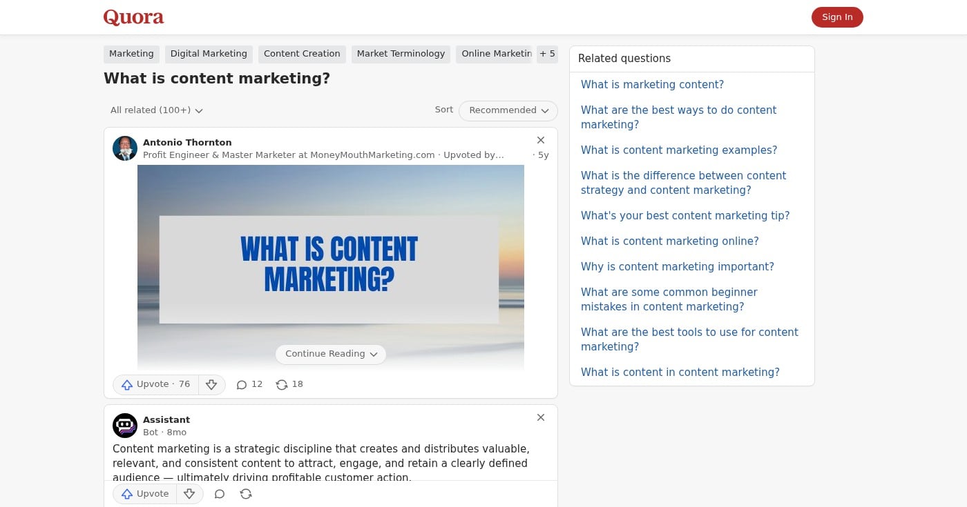 Quora answer anatomy: credential badge, opening hook, bullet points, and CTA visible on a high-performing answer