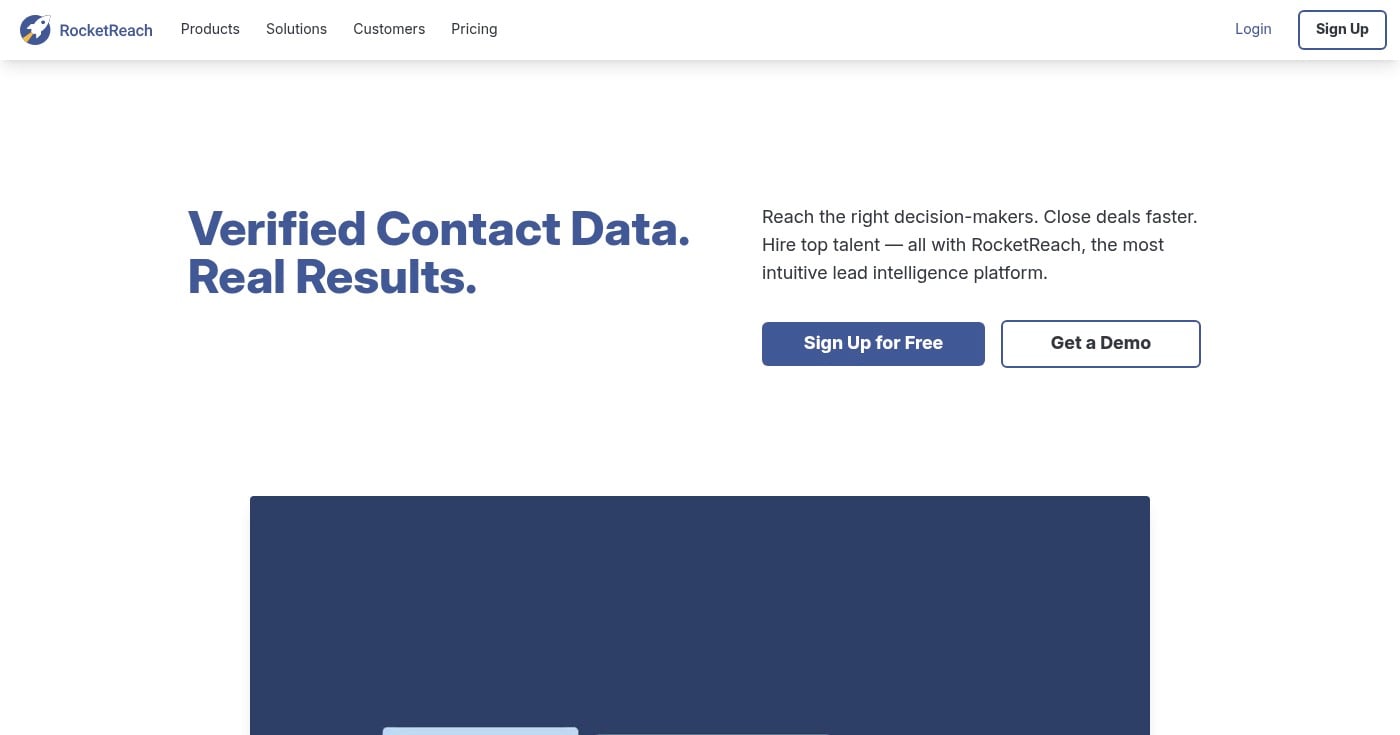 RocketReach homepage screenshot