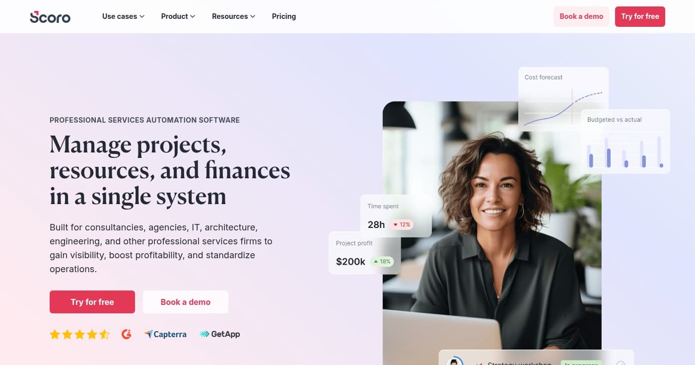 Screenshot of Scoro homepage