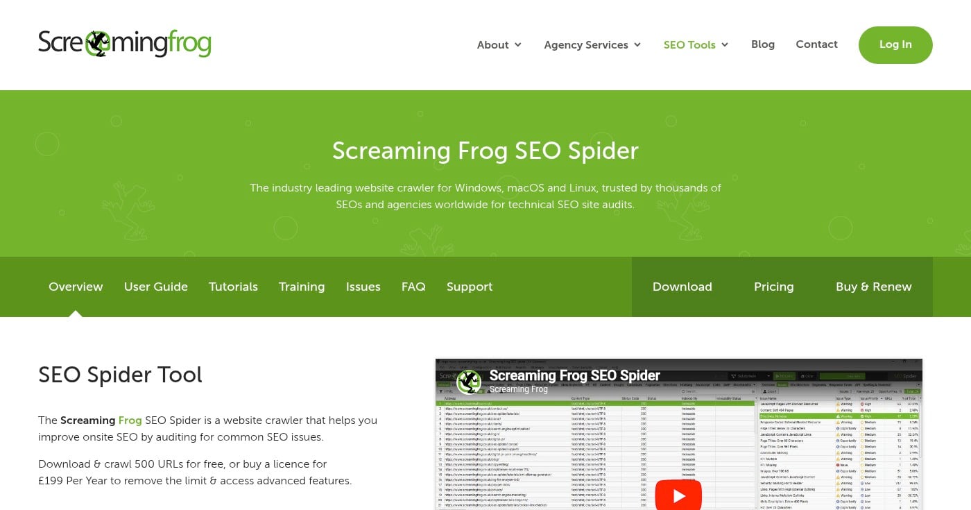 Screaming Frog SEO Spider technical audit tool homepage