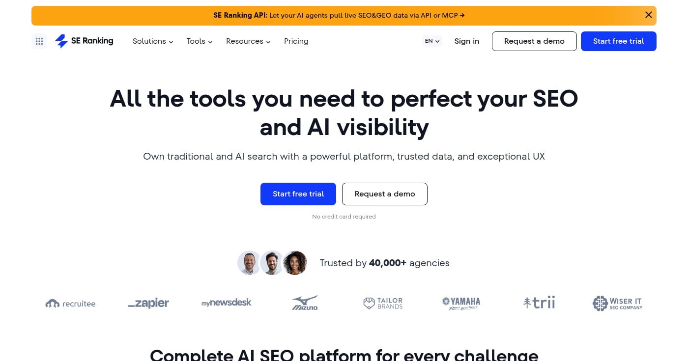 SE Ranking all-in-one SEO platform homepage