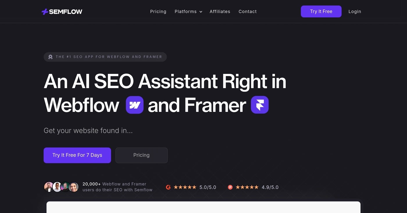 Semflow screenshot homepage