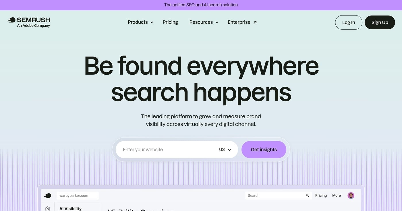 Semrush SEO and market intelligence platform homepage