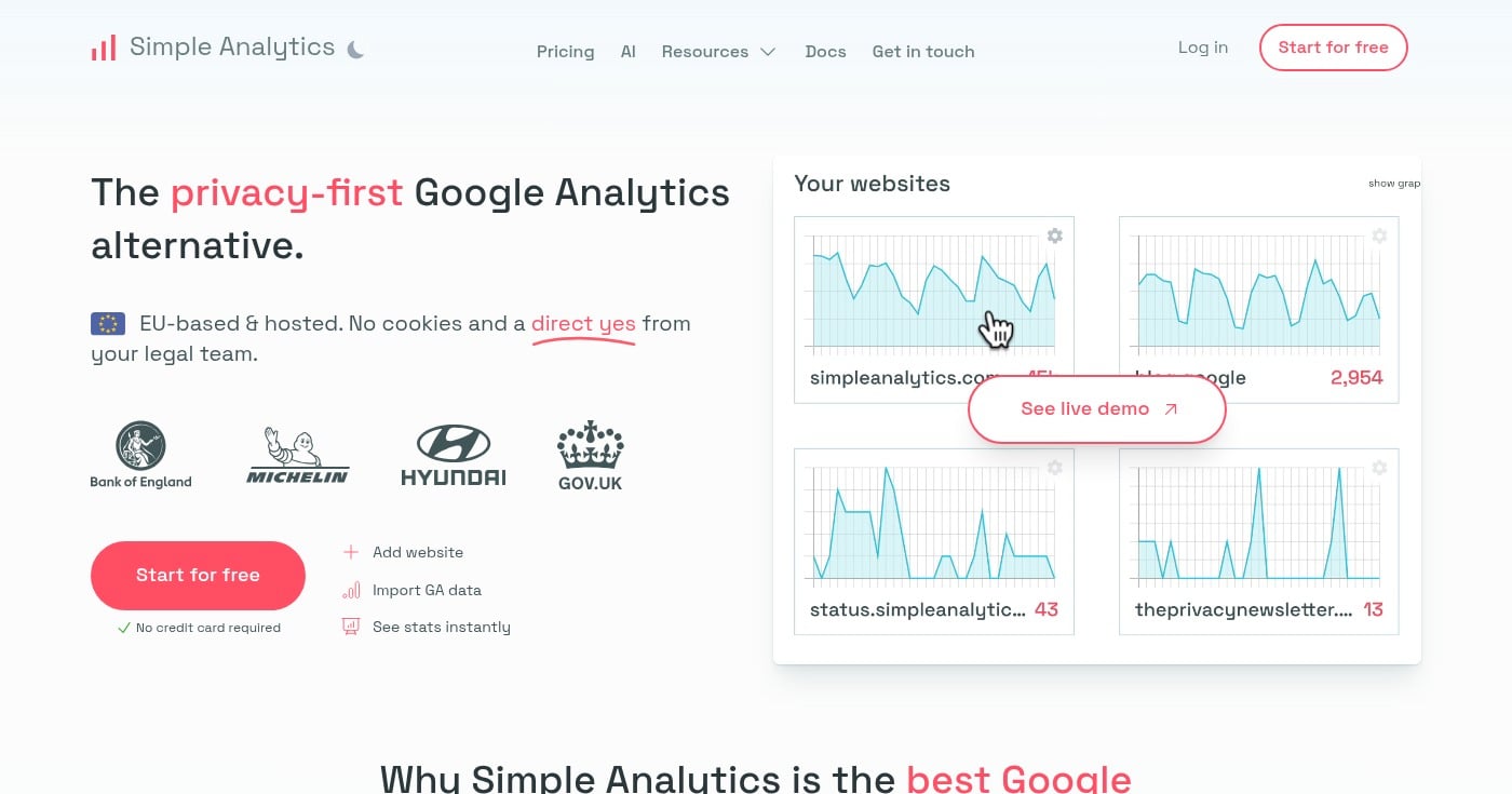 Simple Analytics homepage