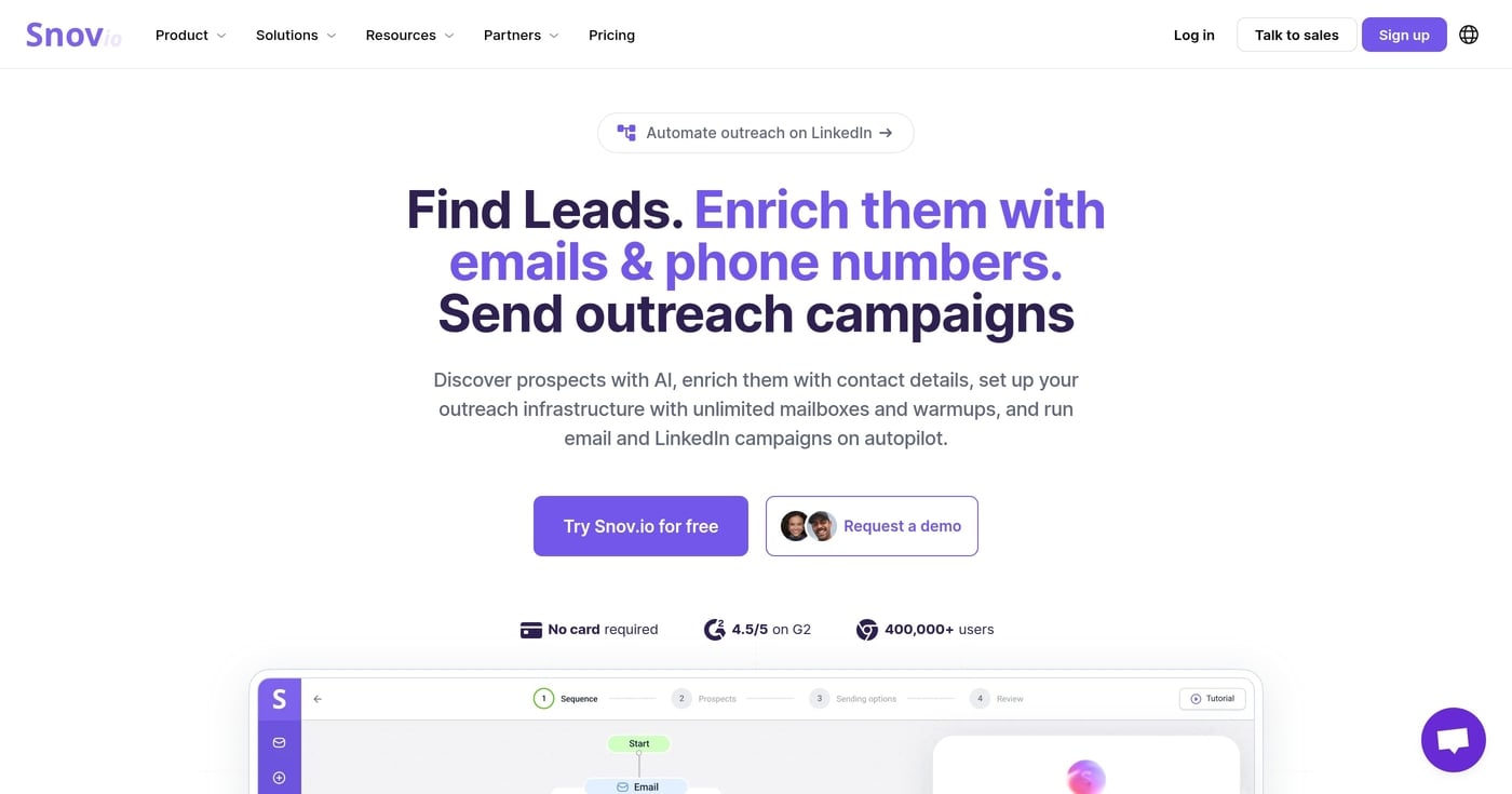 Snov.io homepage