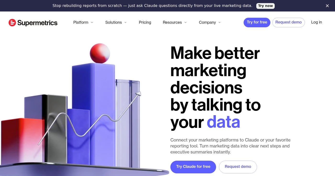 Supermetrics cross-platform marketing data connector homepage
