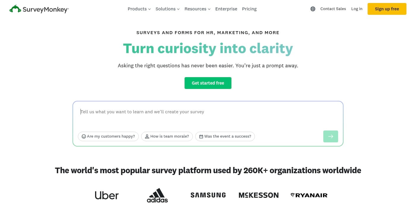 SurveyMonkey homepage screenshot