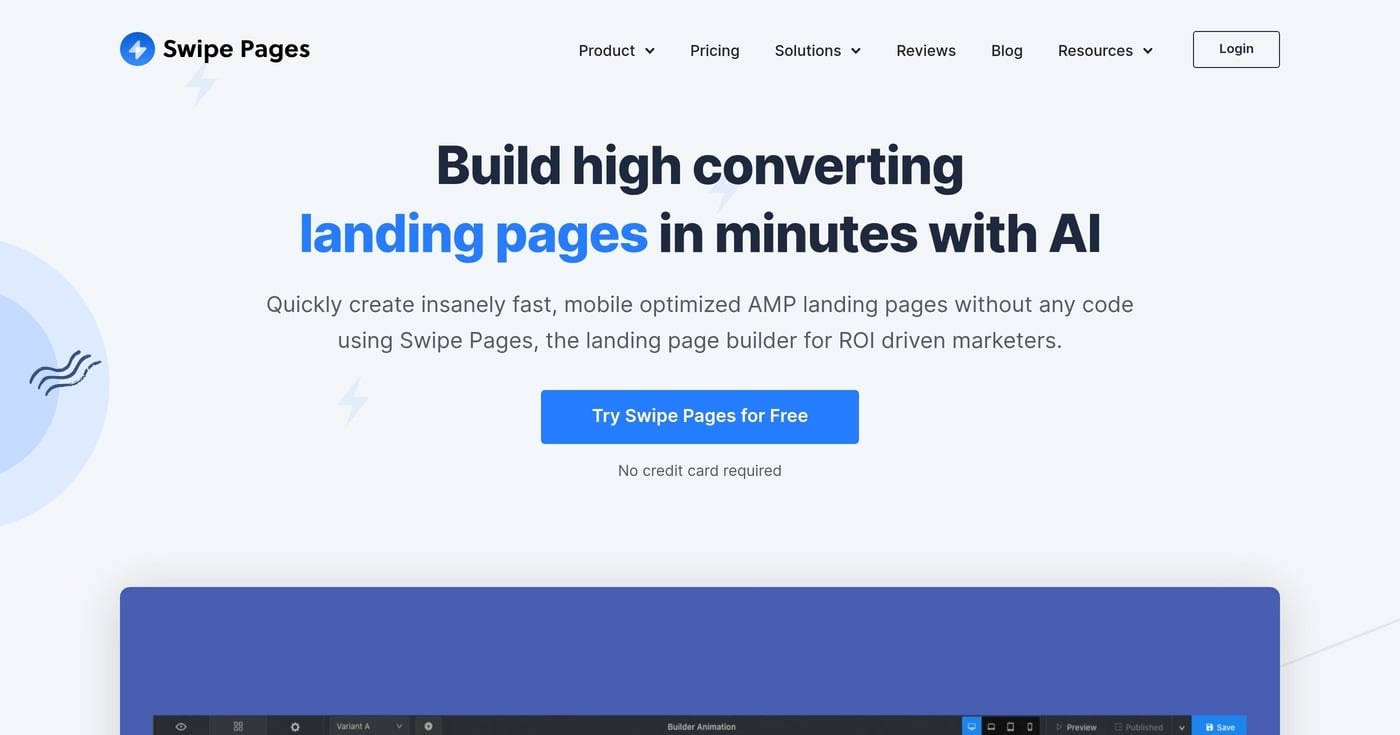 Swipe Pages landing page builder product screenshot