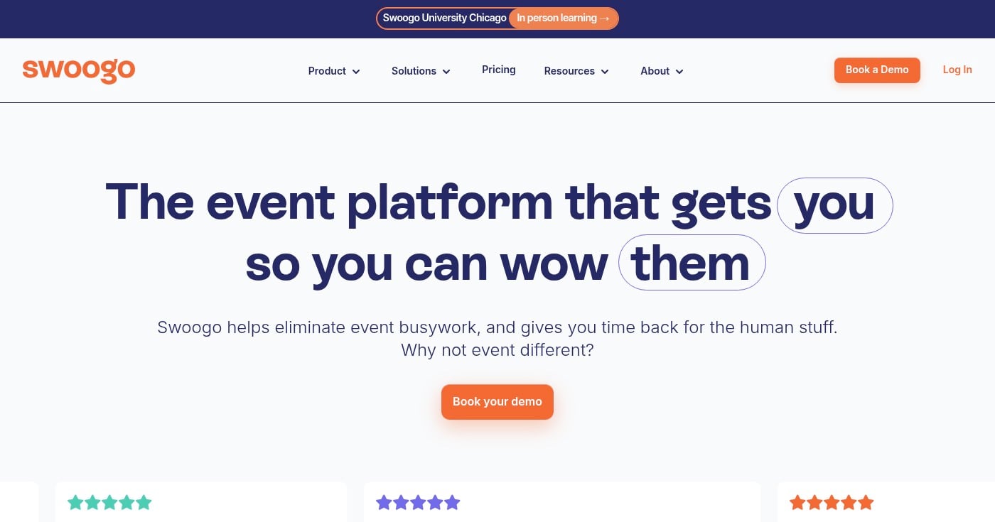 Swoogo virtual event platform homepage