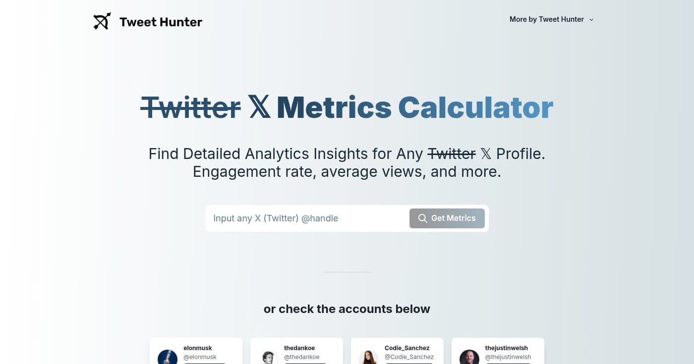 Screenshot of Tweet Hunter homepage