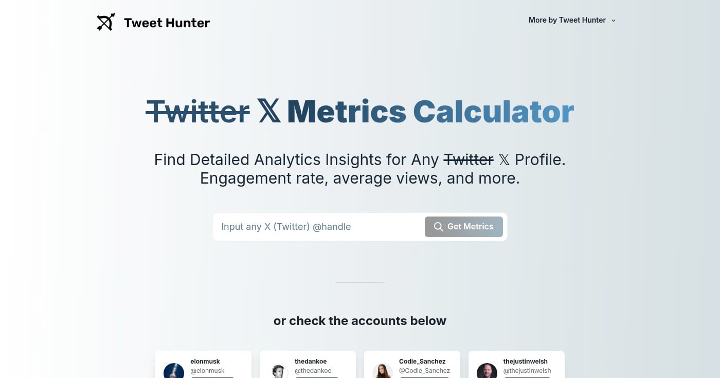 Screenshot of Tweet Hunter homepage