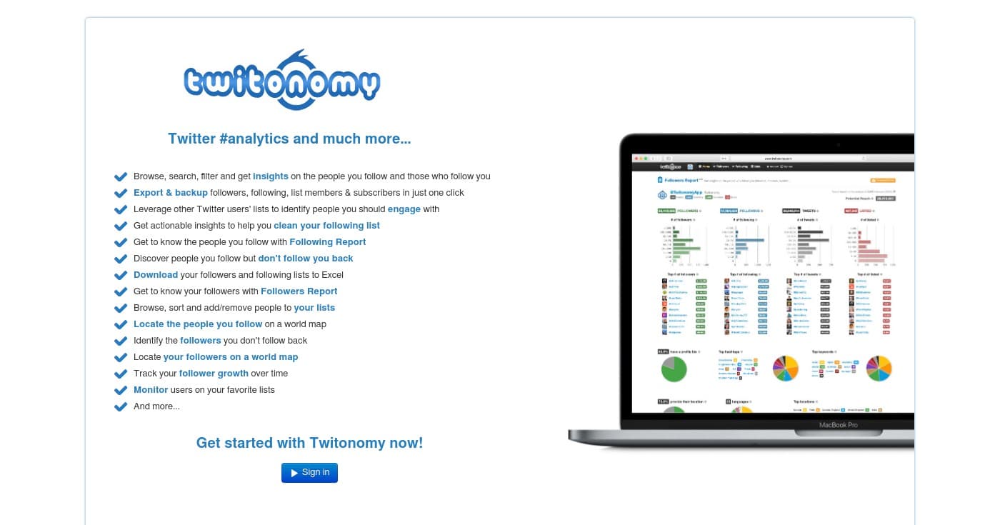 Screenshot of Twitonomy homepage