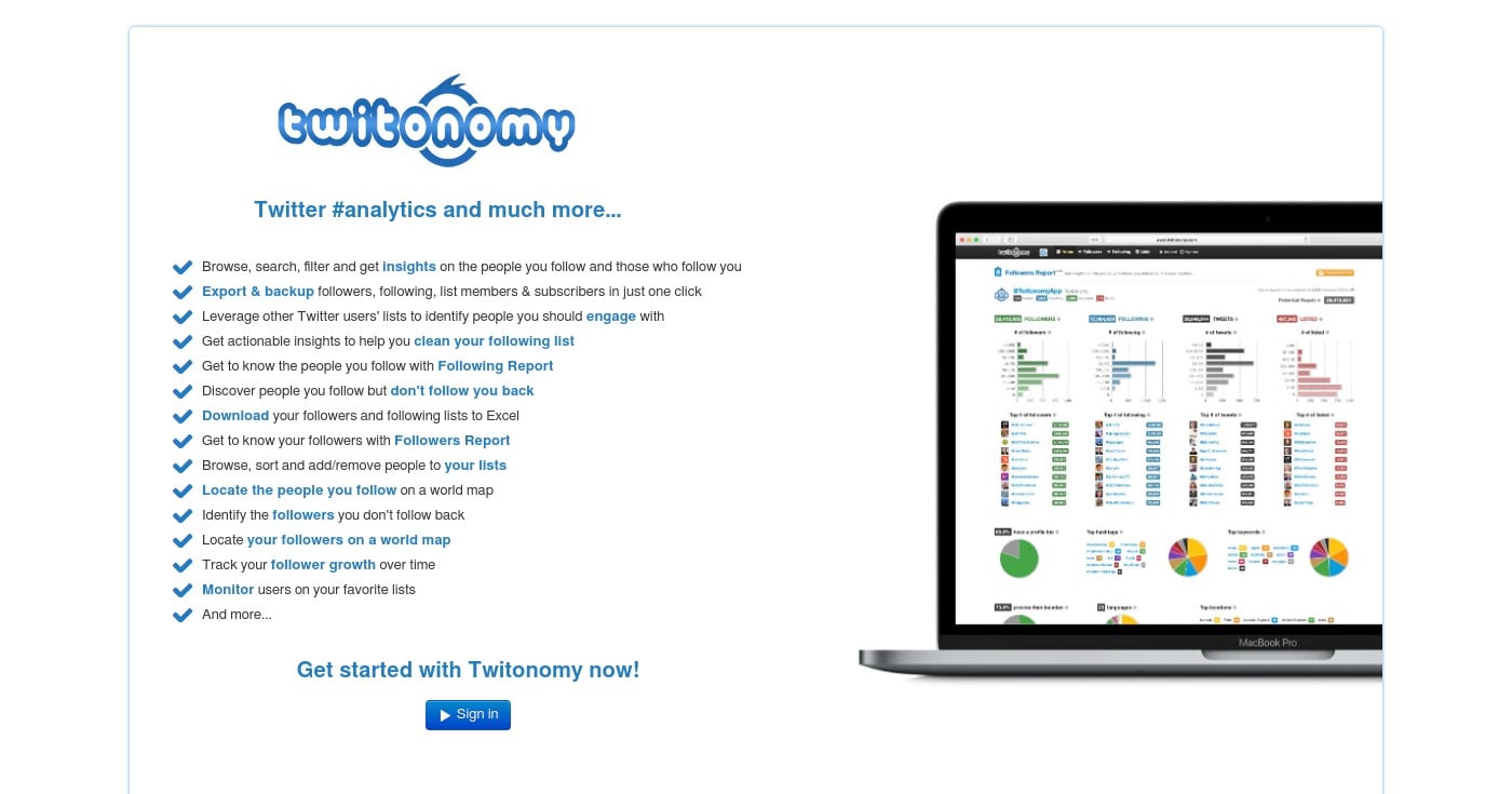 Screenshot of Twitonomy homepage