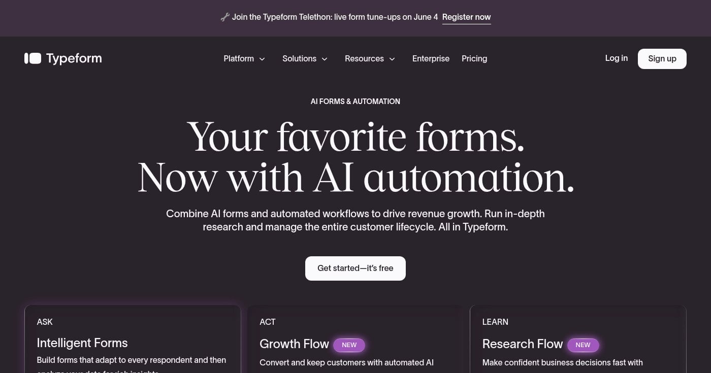 Typeform homepage screenshot