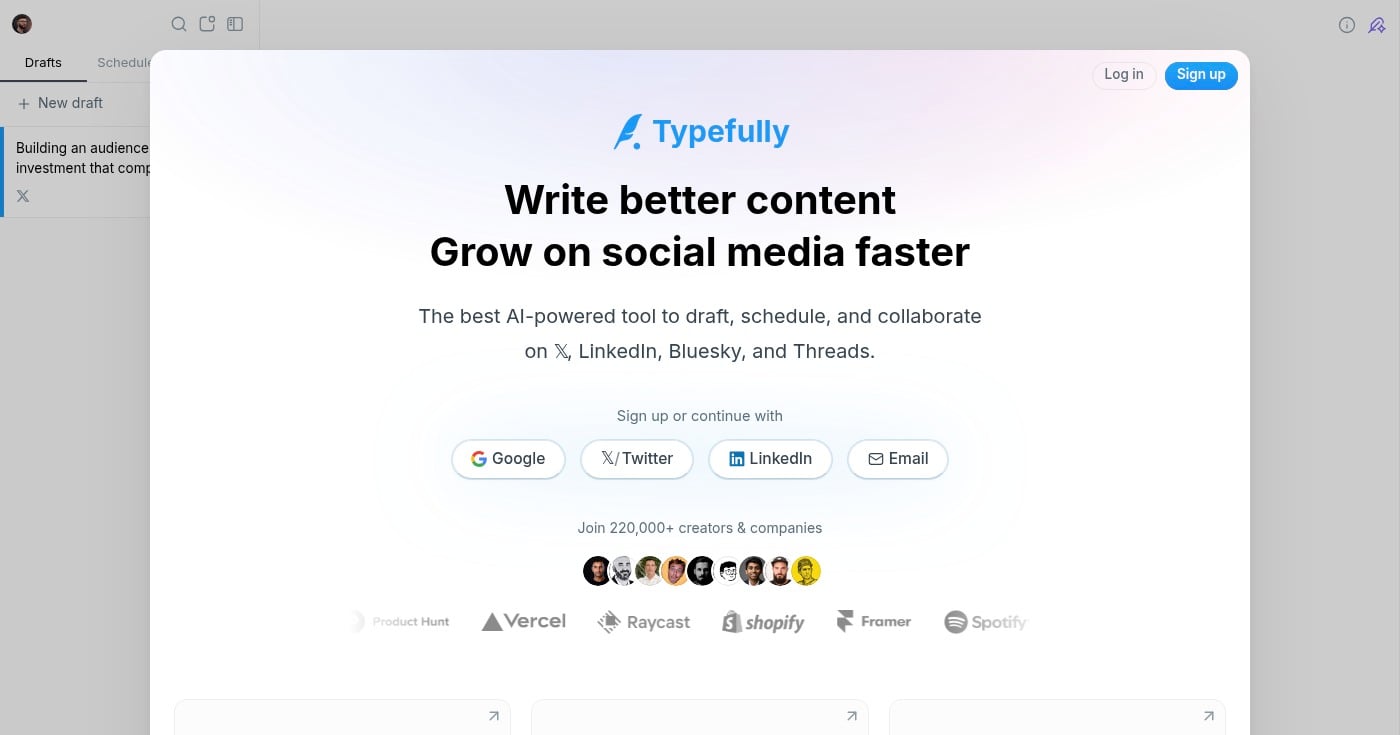 Screenshot of Typefully homepage