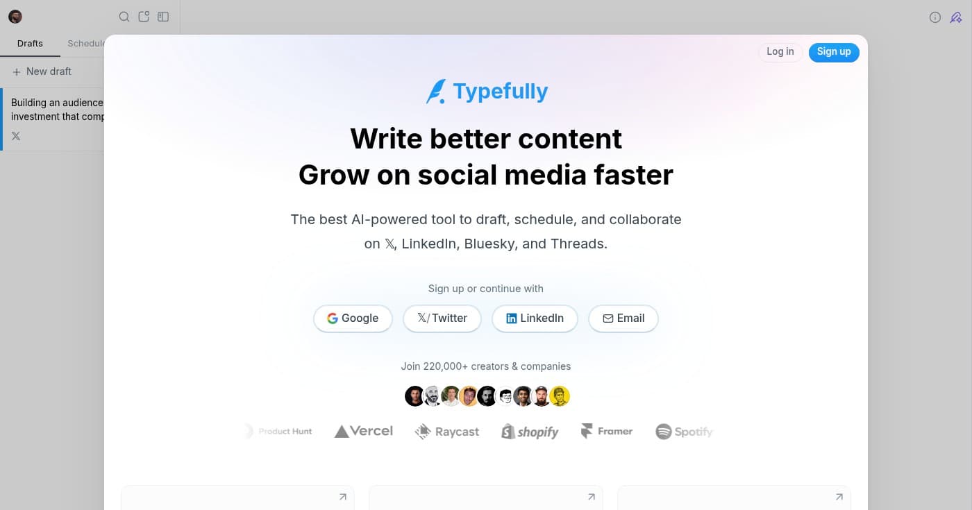 Screenshot of Typefully homepage