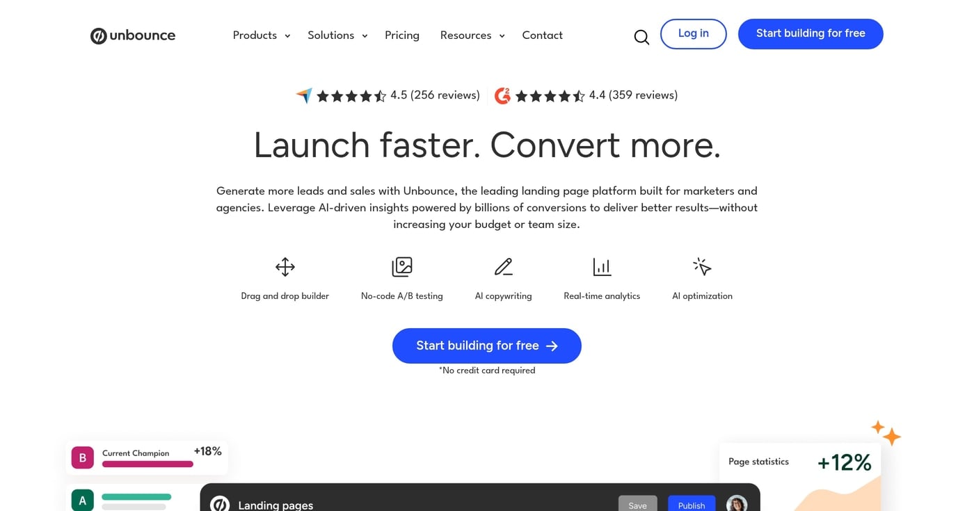 Unbounce landing page builder product screenshot