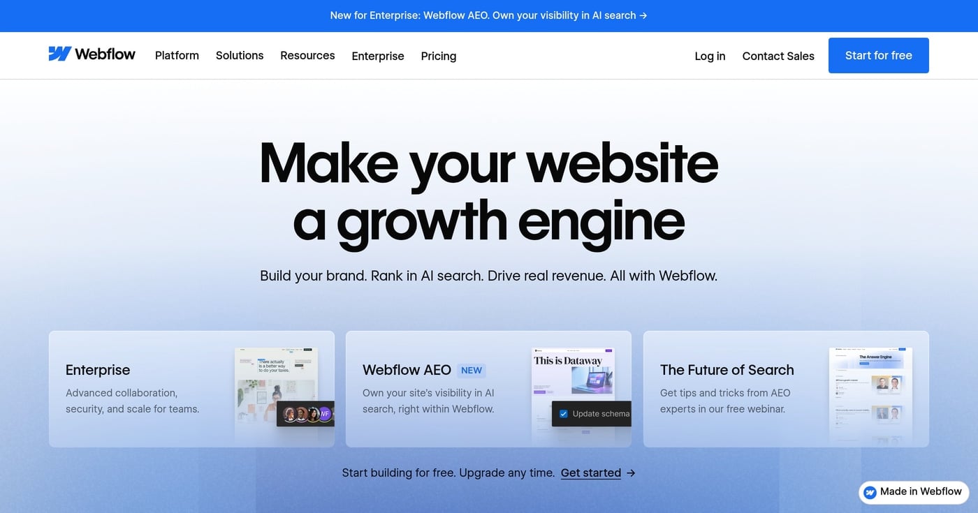 Webflow landing page builder product screenshot