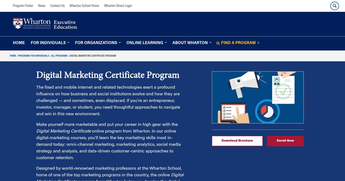 Wharton Online Digital Marketing Certificate program page