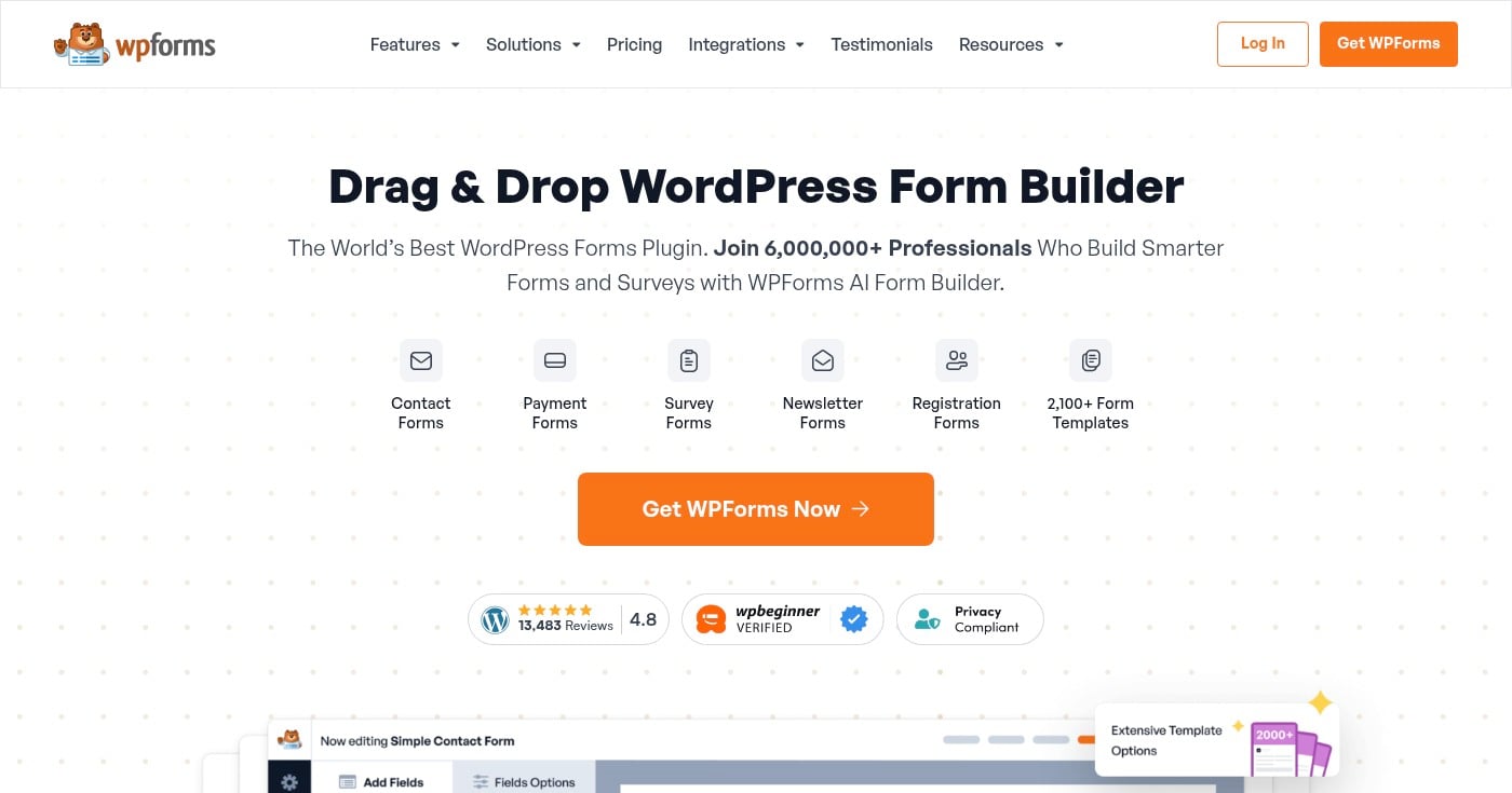 WPForms homepage screenshot