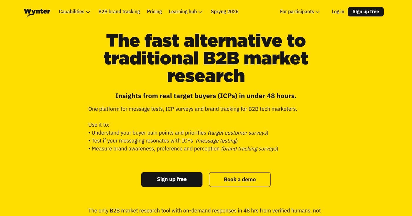 Screenshot of Wynter homepage