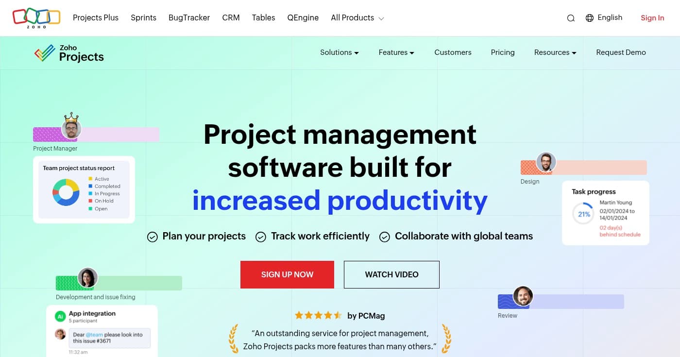 Screenshot of Zoho Projects homepage