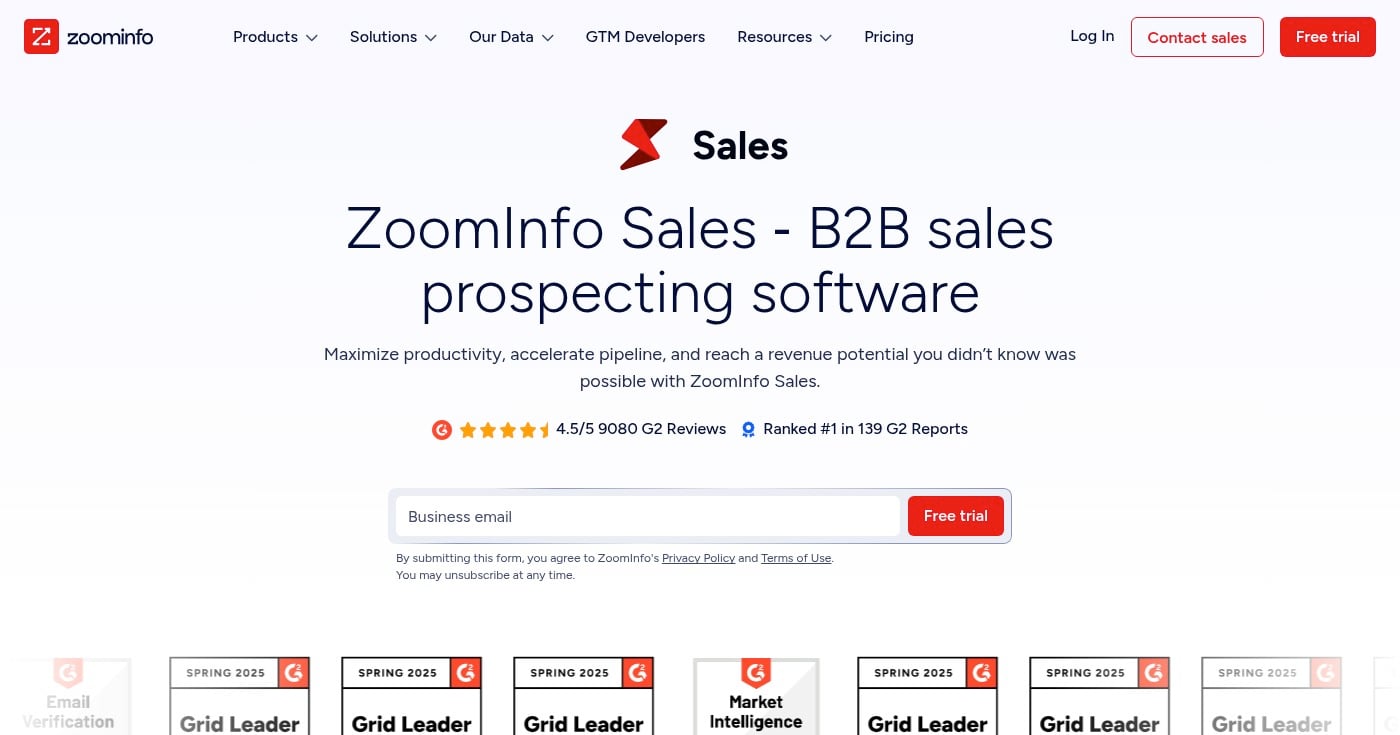 ZoomInfo homepage screenshot