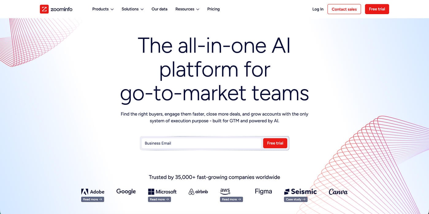 zoomInfo homepage
