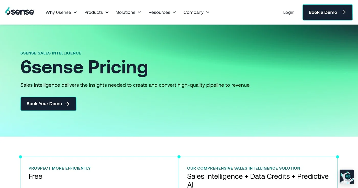 Screenshot of 6sense homepage