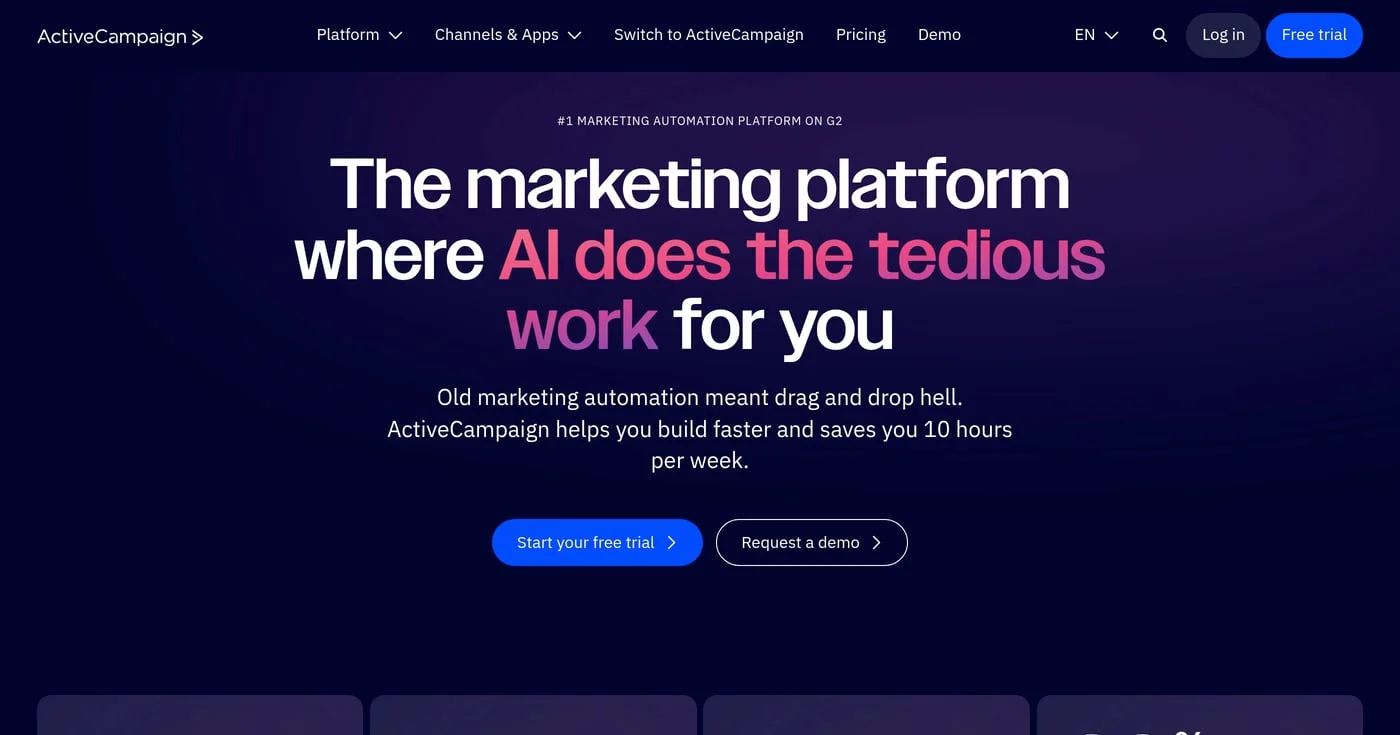ActiveCampaign platform homepage