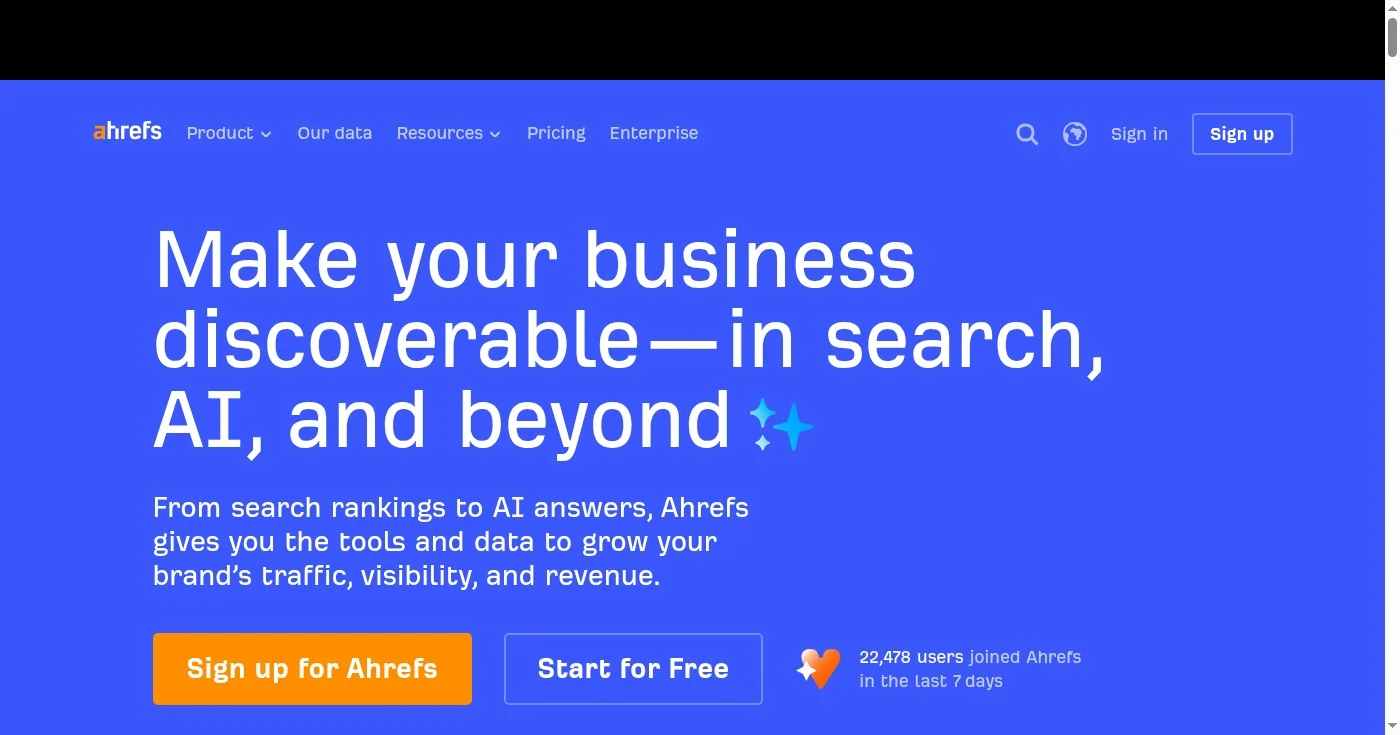 Ahrefs homepage screenshot