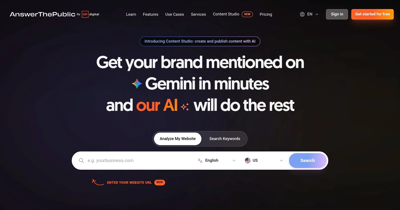 AnswerThePublic homepage