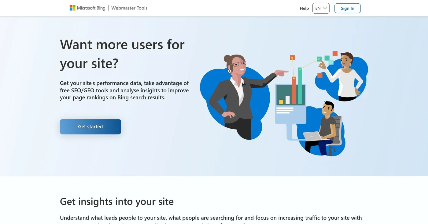 Bing Webmaster Tools homepage