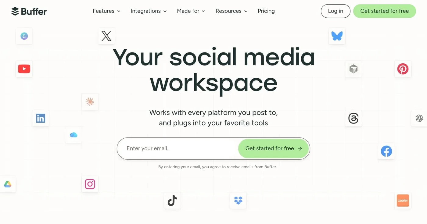 Buffer homepage social media workspace
