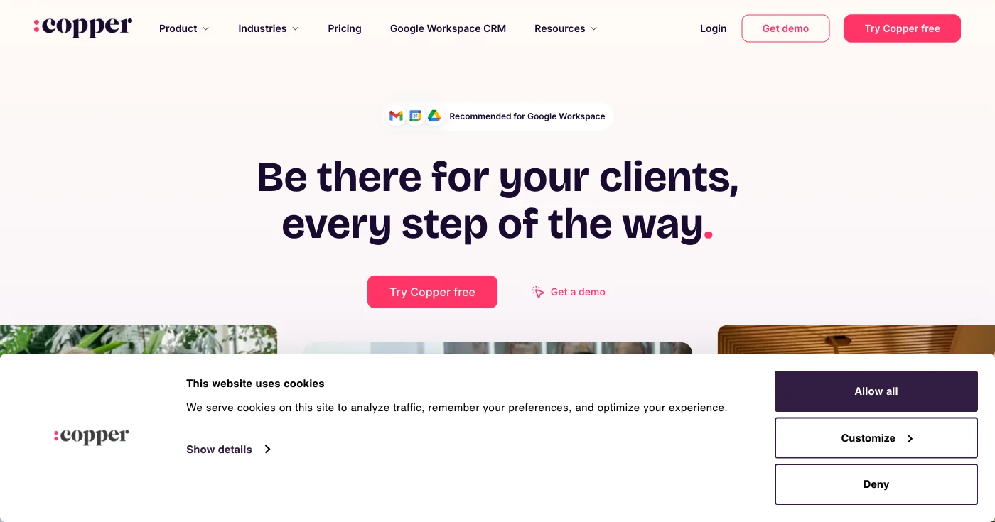 Copper CRM demonstrating seamless Google Workspace integration with Gmail, Calendar, and AI-powered customer relationship management