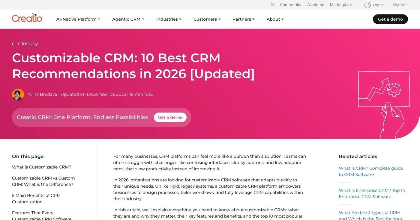 Creatio customizable CRM platform screenshot