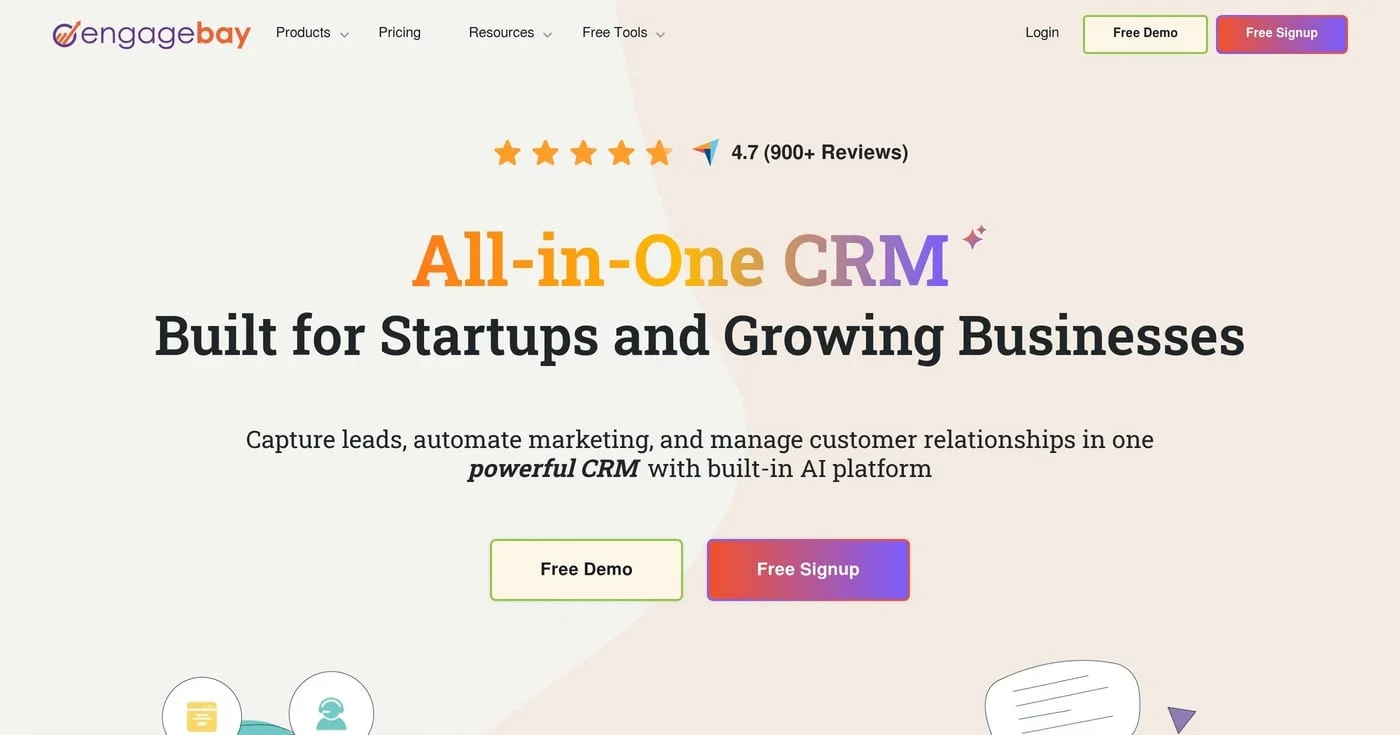 EngageBay CRM homepage