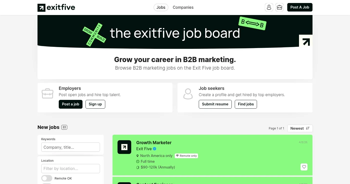 Exit Five B2B marketing job board