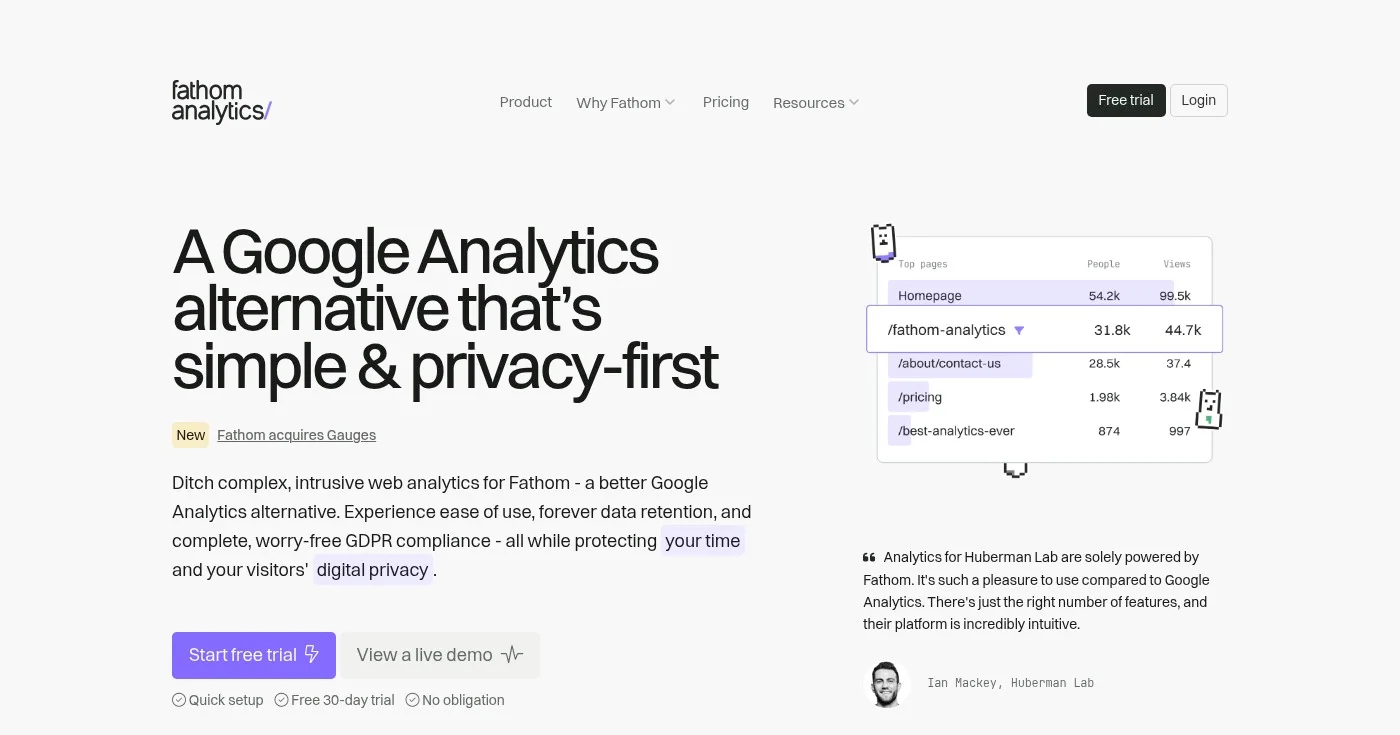 Fathom Analytics homepage
