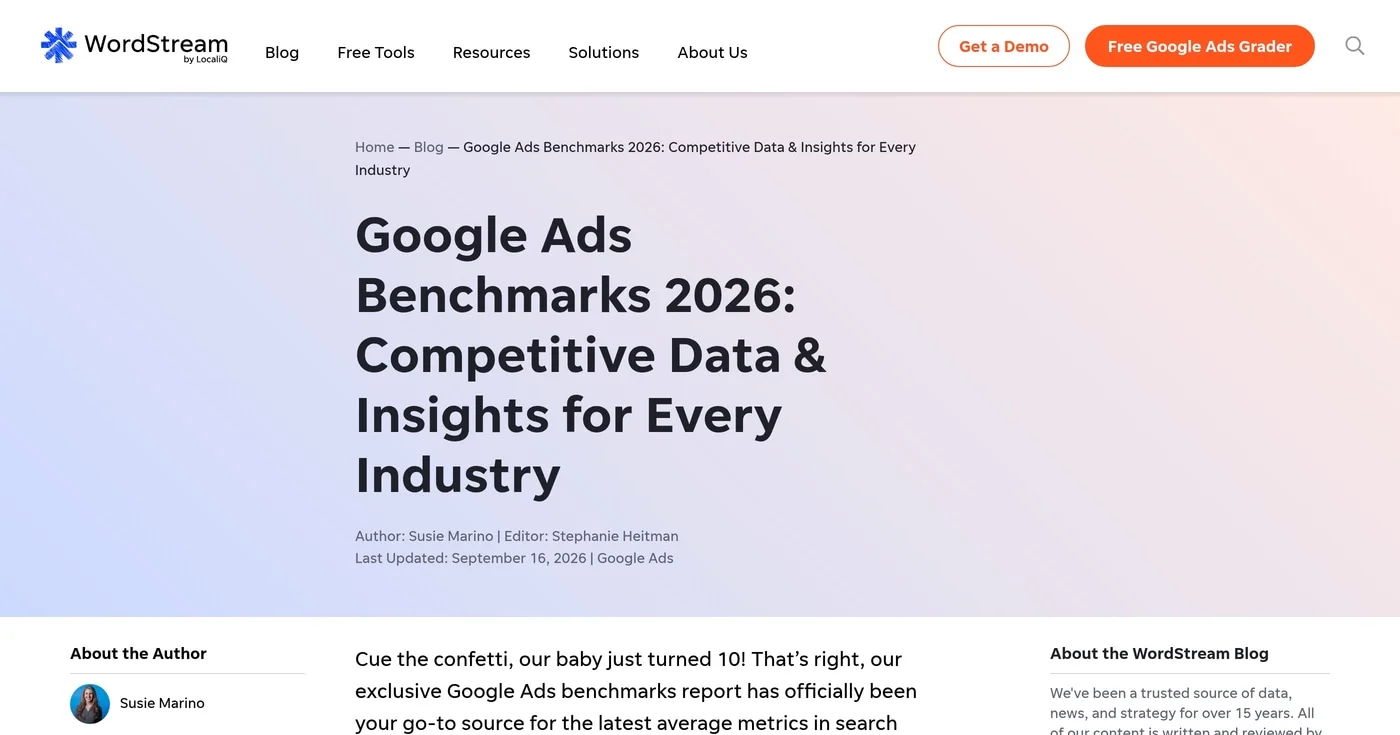 WordStream 2026 Google Ads benchmarks article