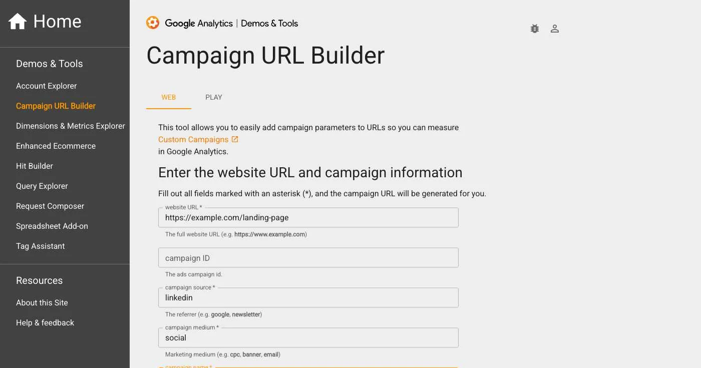 Google Campaign URL Builder Interface