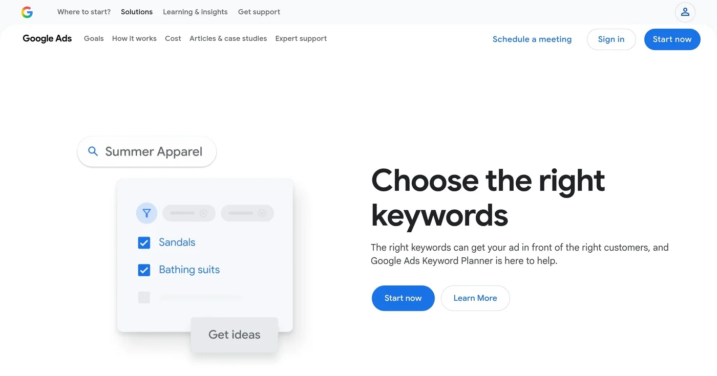 Google Keyword Planner marketing page