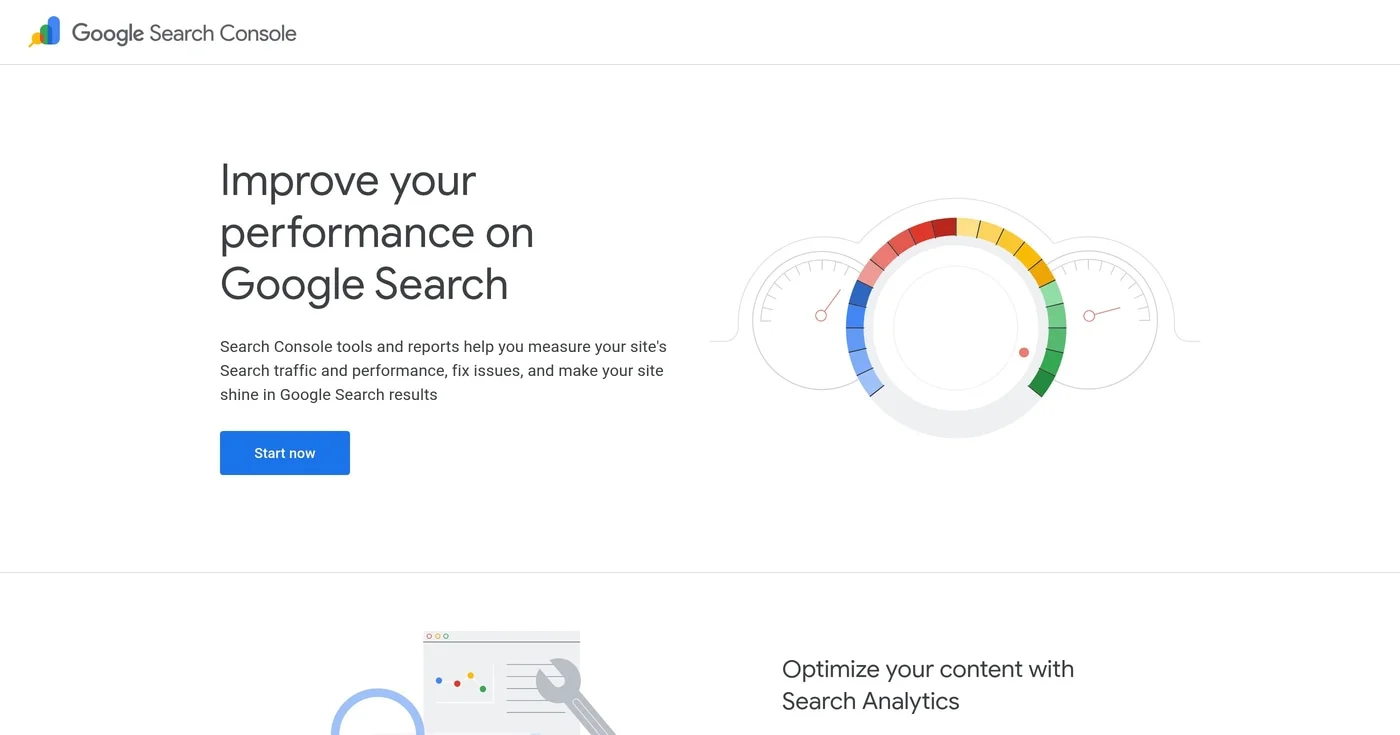 Google Search Console homepage screenshot