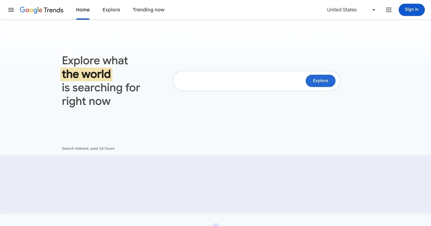 Google Trends homepage