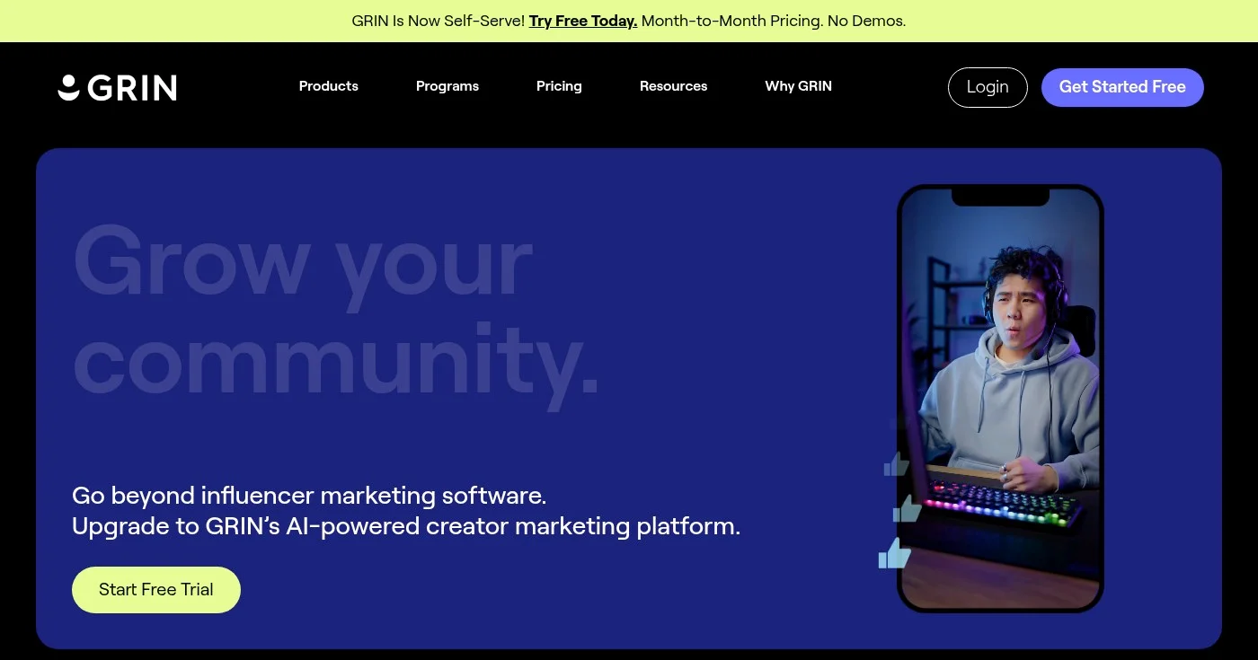 Screenshot of GRIN homepage