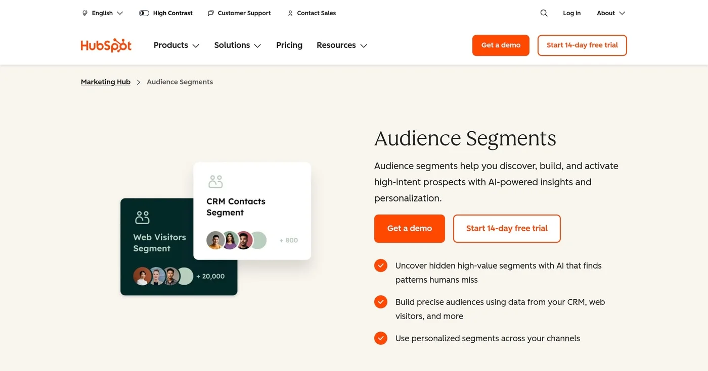 HubSpot audience segmentation dashboard
